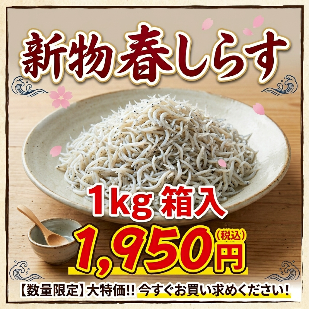 【2026年新物・大放出！】愛知県南知多産春しらす 1kg｜知多半島 師崎港直送！今だけ限定「1,950円」の衝撃価格！ふんわり極上の春しらす